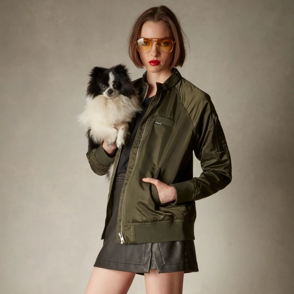 Iconic Members Only Olive Green Satin Bomber Jacket Lightweight Fall Layer